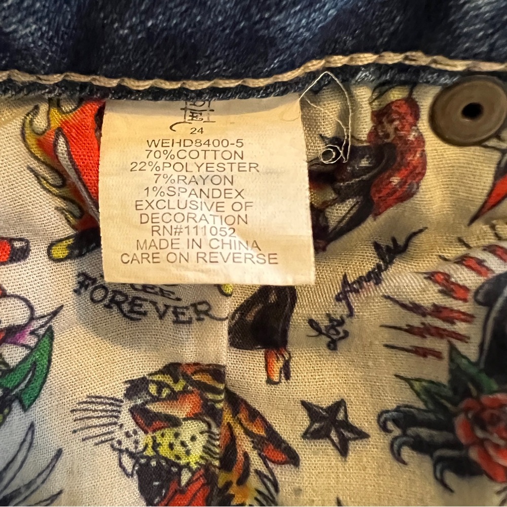 ED HARDY Y2K TRUE LOVE / LOVE ETERNAL WIDE LEG JEAN WOMEN’S SIZE 24 - Picture 10 of 15